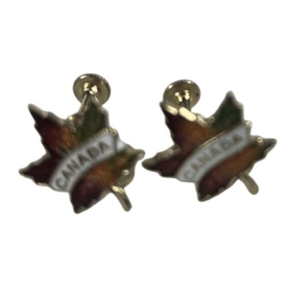 Vintage Niagara Falls Canada Maple Leaf Pin & Screw-Back Earrings Set Gold-Tone - Picture 3 of 8